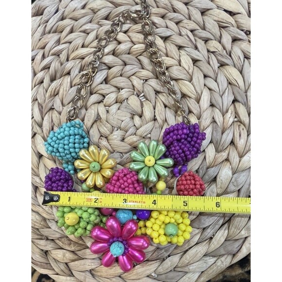 Vintage Art To Wear Floral Boho Beach Coastal Gold Tone Statement Multicolored - Picture 6 of 8